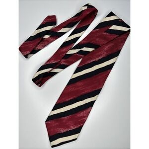 Timney Fowler Men's Silk Tie Red Black Ivory Stripes Made In Italy 4 Inches Wide